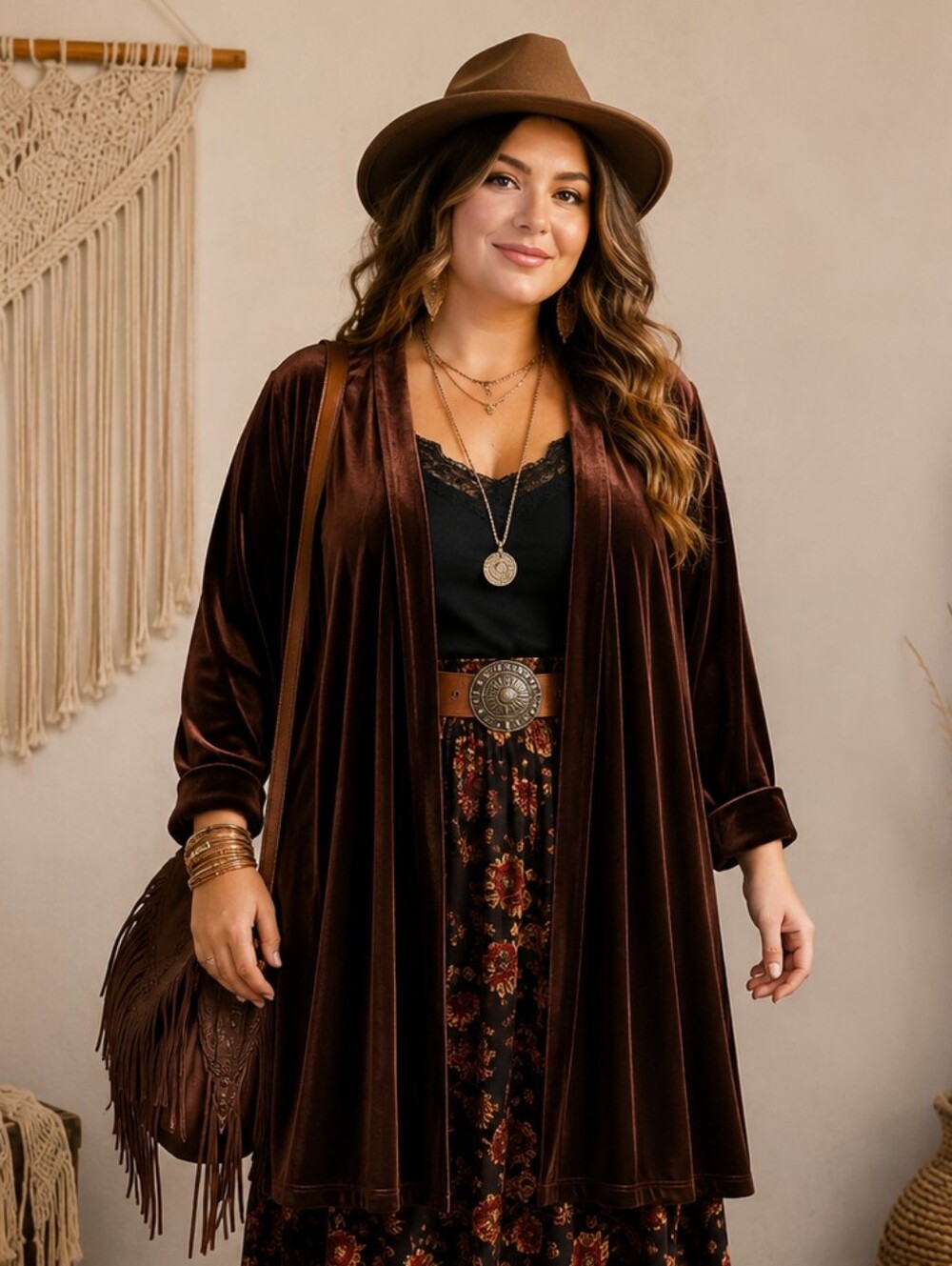 Vintage Jon Den Chocolate Brown Velvet  Duster Cardigan, Y2K Boho, Plus Size 2X